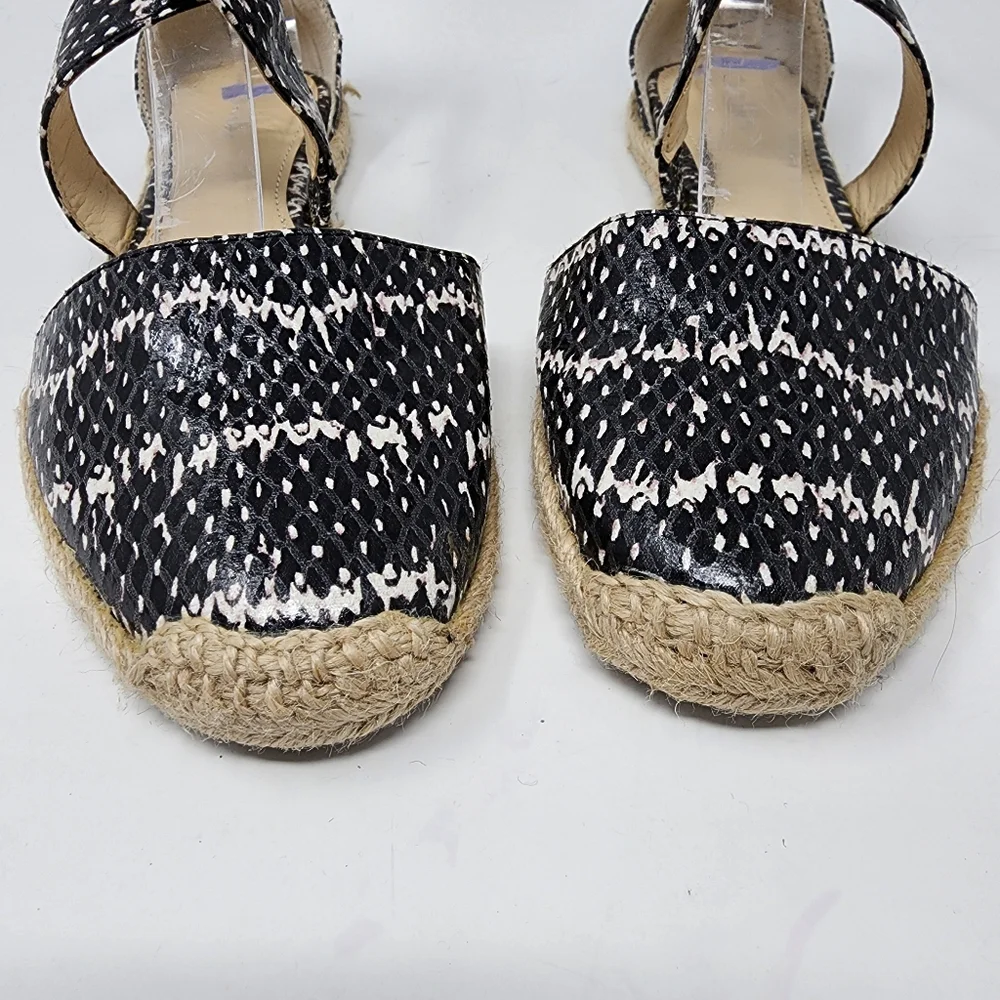 Calvin Klien SAM black‎ ivory printed ankle strap flat Espadrille 6